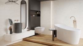 Biała łazienka z drewnem według Opoczno Biuro prasowe
